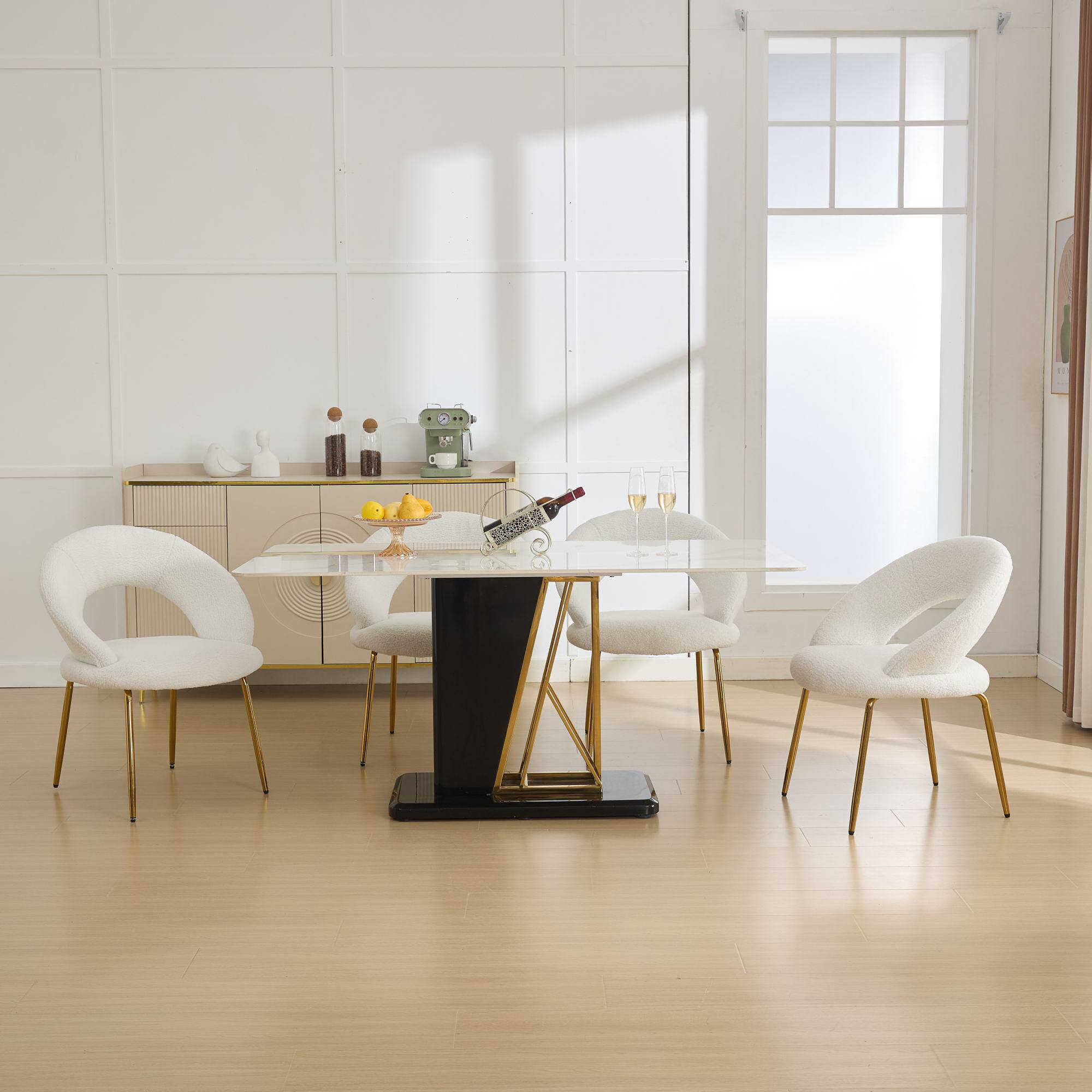Alt View 7. GOODSILO - Luxury Velvet Dining Chair with Curved Backrest and Elegant Metal Legs for Modern Kitchen or Dining Room - White.