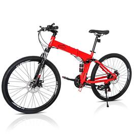 Winado - Folding Mountain Bike Full Suspension Bike 26 Inch 21 Speed MTB Bicycles Double-Kill Disc Brake,High Carbon Steel Frame - Red