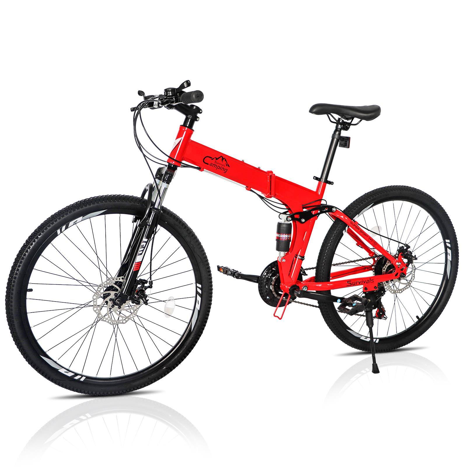 Front. Winado - Folding Mountain Bike Full Suspension Bike 26 Inch 21 Speed MTB Bicycles Double-Kill Disc Brake,High Carbon Steel Frame - Red.