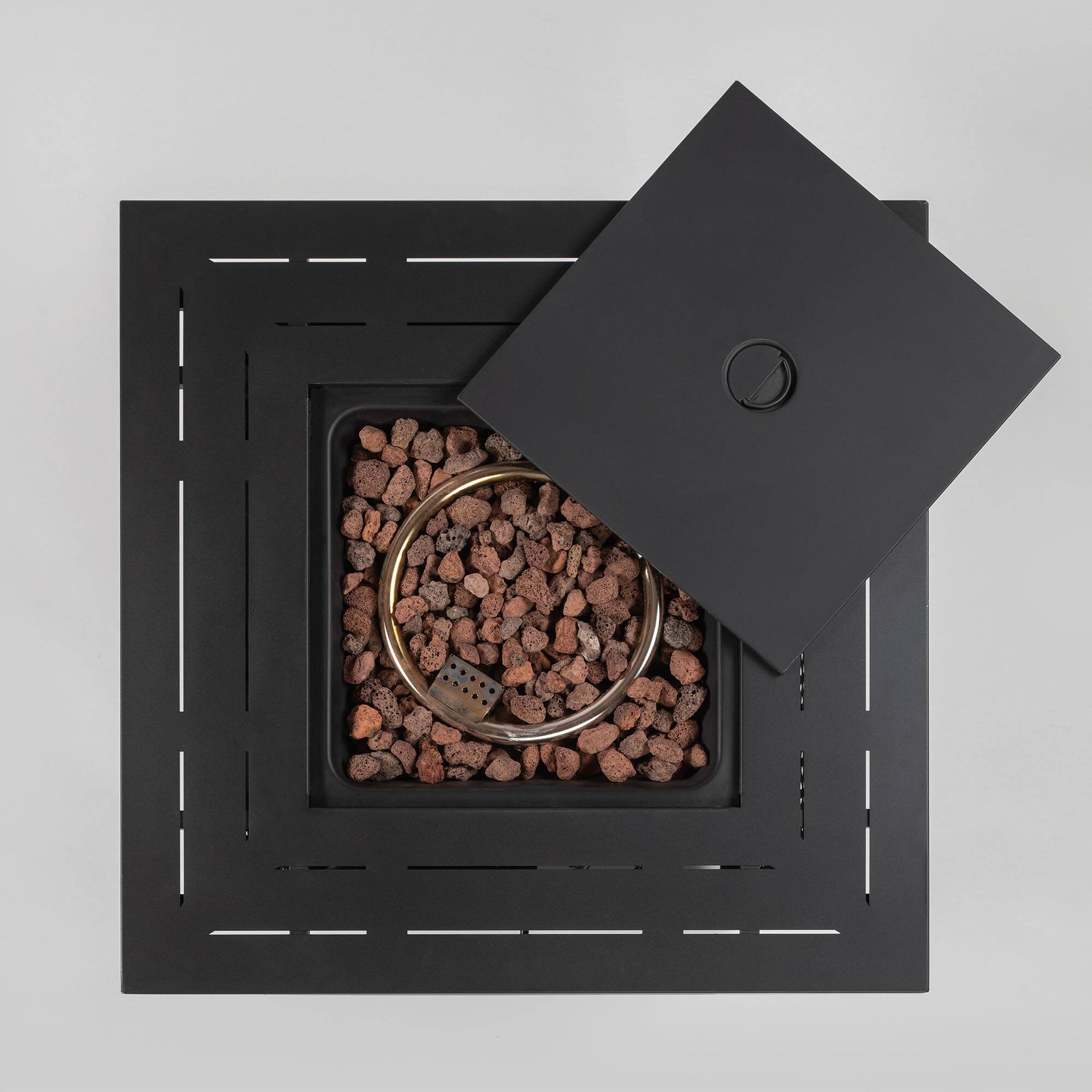 Angle. Lirago - 28" Outdoor Propane Fire Pit Table 50000 BTU Square Steel Fire Pit with Wicker Base for Patio Deck Garden Backyard Black - Black.