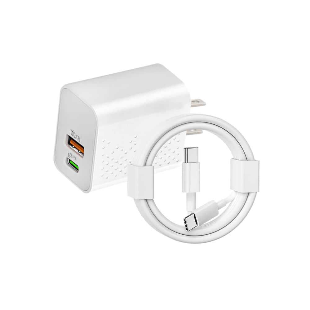 Qixxronics - Fast 35W USB-C Wall Charger with 3ft USBC to USBC Cable for Fast Charging Type-C Devices, Phones, iPad/Tablets and More - White