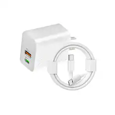 Front. Qixxronics - Fast 35W USB-C Wall Charger with 3ft USBC to USBC Cable for Fast Charging Type-C Devices, Phones, iPad/Tablets and More - White.