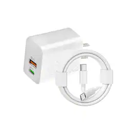 Qixxronics - Fast 35W USB-C Wall Charger with 3ft USBC to USBC Cable for Fast Charging Type-C Devices, Phones, iPad/Tablets and More - White