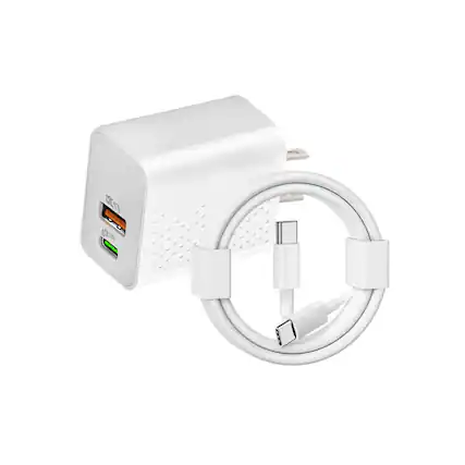 Front. Qixxronics - Fast 35W USB-C Wall Charger with 3ft USBC to USBC Cable for Fast Charging Type-C Devices, Phones, iPad/Tablets and More - White.