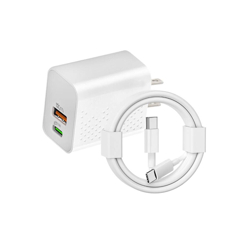 Front. Qixxronics - Fast 35W USB-C Wall Charger with 3ft USBC to USBC Cable for Fast Charging Type-C Devices, Phones, iPad/Tablets and More - White.