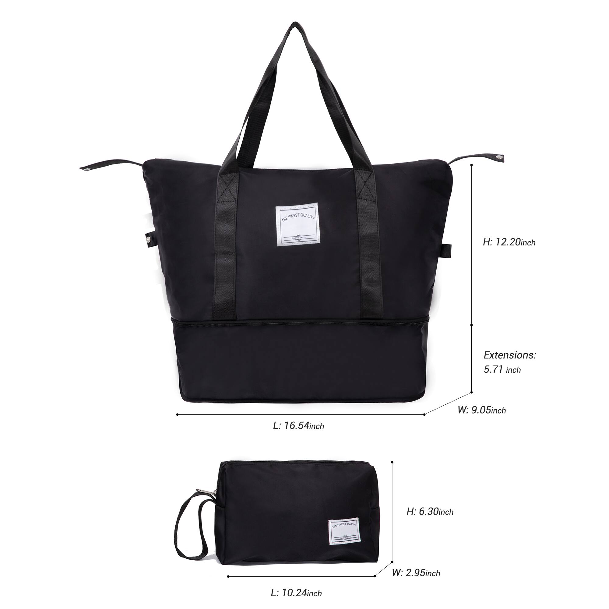 Sure, here is the corrected and grouped text:

- **Large Bag:**
  - Height (H): 12.20 inch
  - Length (L): 16.54 inch
  - Width (W): 9.05 inch
  - Extensions: 5.71 inch

- **Small Bag:**
  - Height (H): 6.30 inch
  - Length (L): 10.24 inch
  - Width (W): 2.95 inch