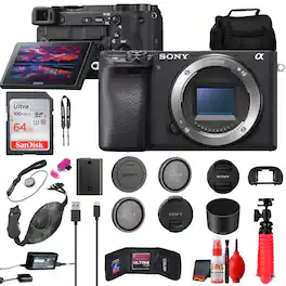 Sony - a6400 Mirrorless Camera Body Bundle + 64GB Card + Case + Tripod + Card Reader + Accessory Kit