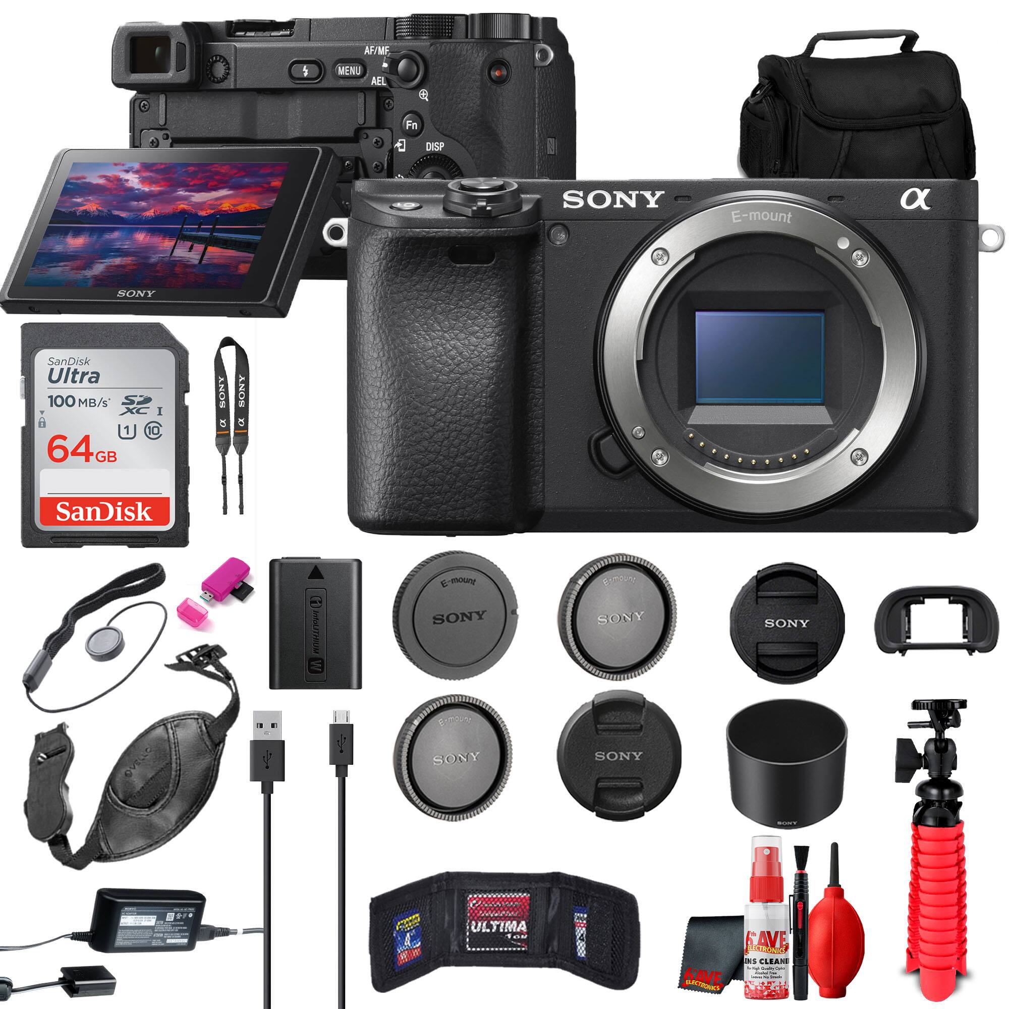 Sony - a6400 Mirrorless Camera Body Bundle + 64GB Card + Case + Tripod + Card Reader + Accessory Kit