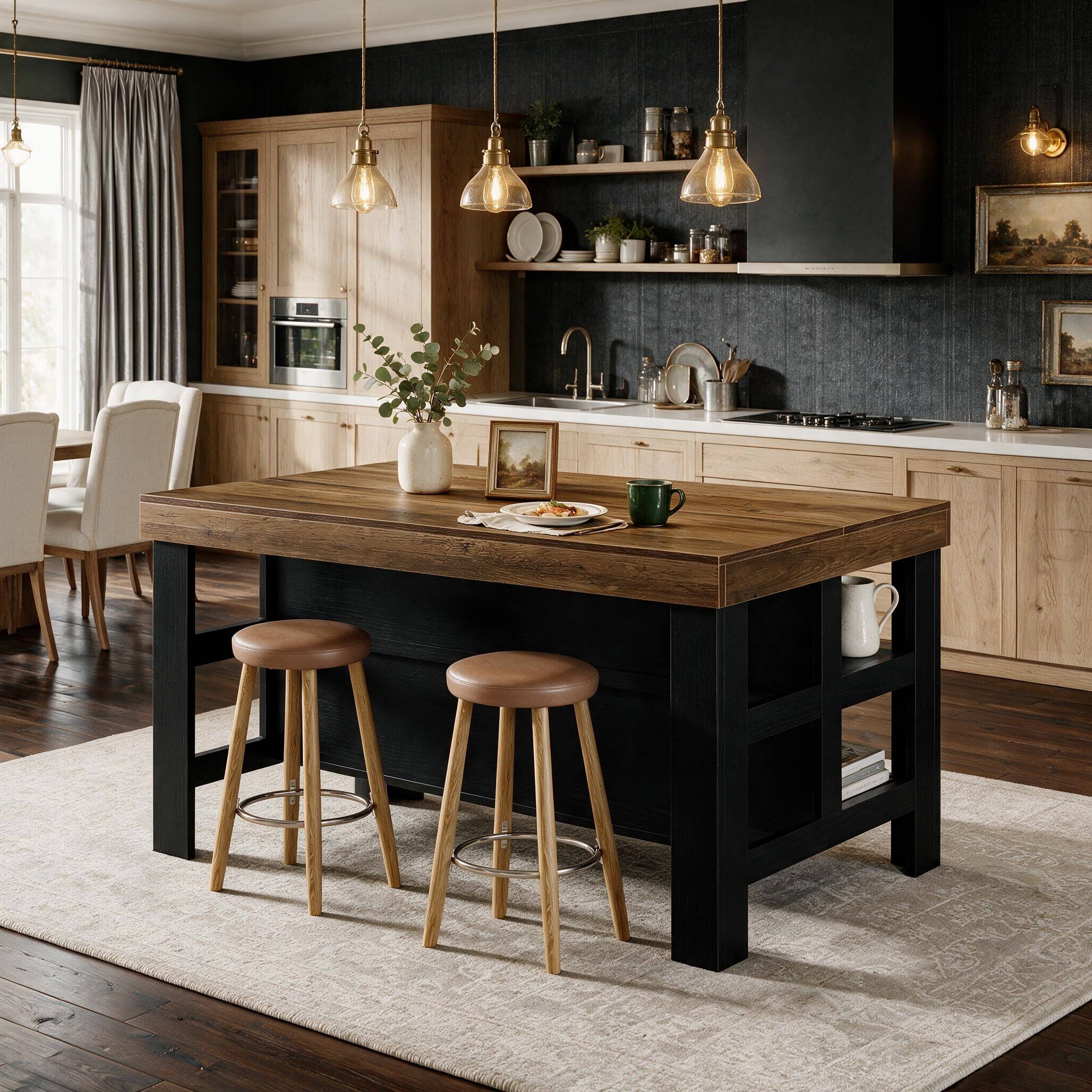 Back. Tribesigns - Kitchen Island with Storage Shelves (Brown and Black) - Brown and Black.