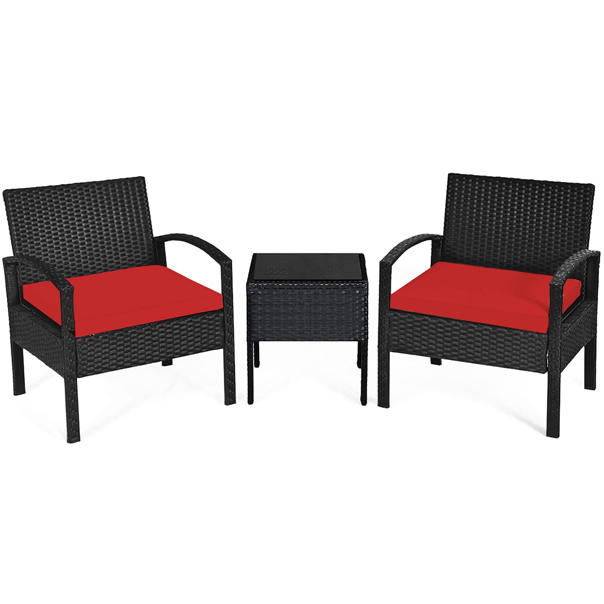 Costway - 3PCS Patio Rattan Furniture Set Table Conversation Sofa Cushioned - Red price history on PriceWatchPro