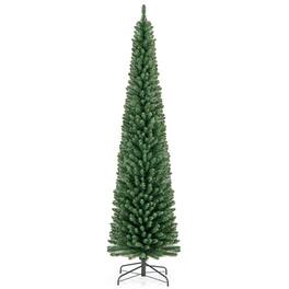 WELLFOR - 8 ft Pencil Slim Artificial Christmas Tree with Warm‑White Lights,671 Full PVC Branch Tips, Perfect‑Choice Decoration - Green