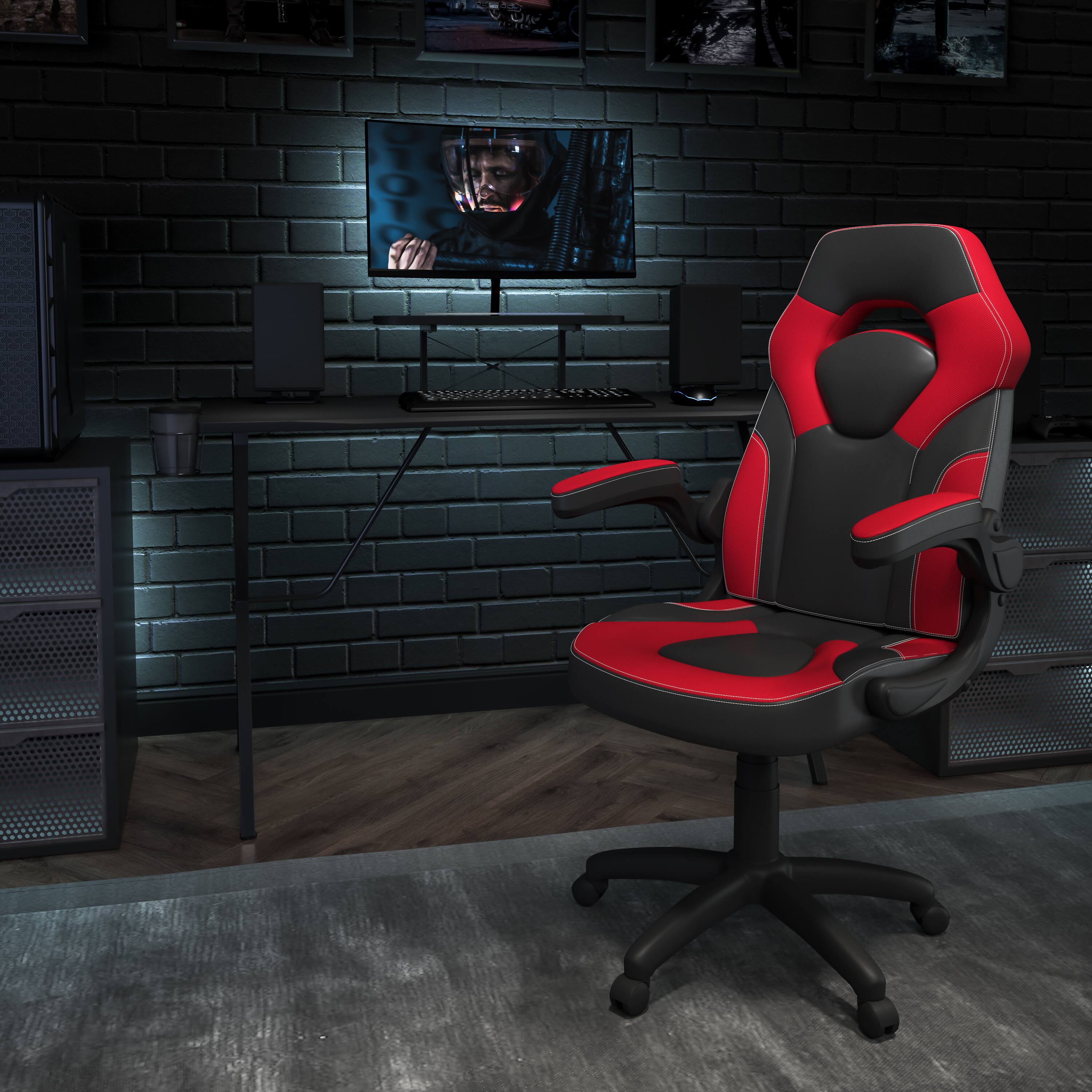 Alt View 1. Emma + Oliver - Gaming Desk and Racing Chair Set with Headphone Hook, and Monitor Stand - Red.
