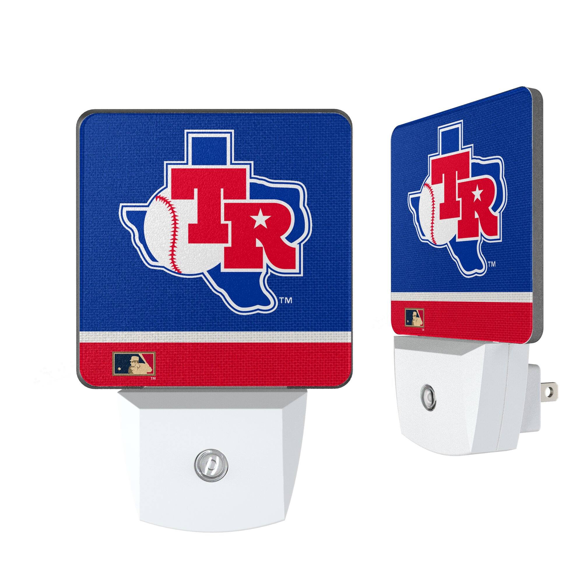 Front. Keyscaper - Texas Rangers Throwback Logo Stripe Design Nightlight 2-Pack - Multicolor.