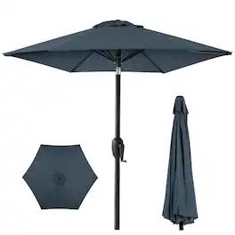 Best Choice Products - 7.5ft Heavy-Duty Outdoor Market Patio Umbrella w/ Push Button Tilt, Easy Crank - Slate Blue