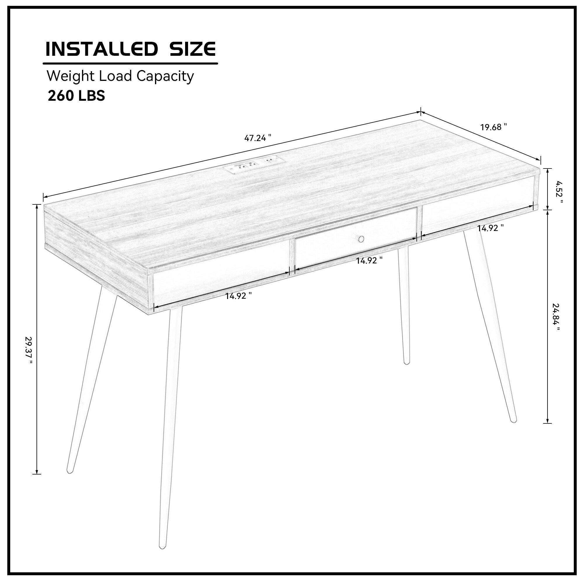 INSTALLED SIZE  
Weight Load Capacity  
260 LBS  

47.24"  
19.68"  
14.92"  
14.92"  
14.92"  
29.37"  
24.84"  
4.52"