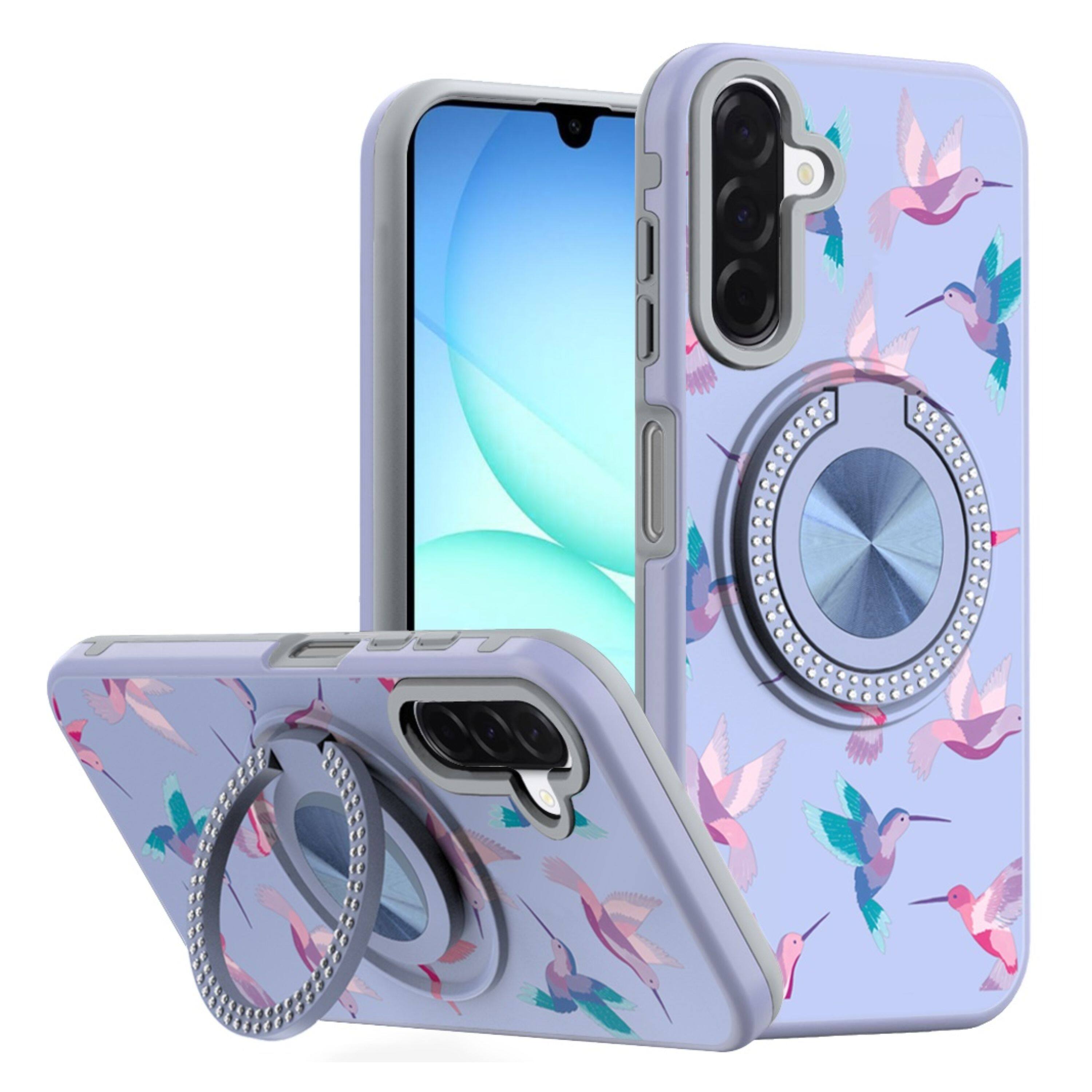 Front. Kitcheniva - Printed Design Case With 360 Rotating Stand Tempered Glass For Samsung Galaxy A17 5G Hummingbird - Multicolor.