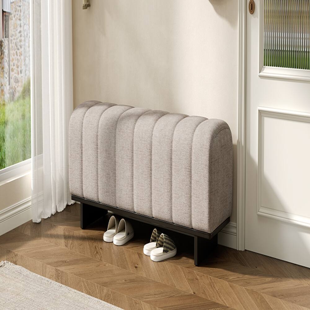 Back. Ropilly - Ropilly Modern Indoor Dining Bench, Oatmeal Chenille Fabric, Rubber Wood Legs, Upholstered Entryway Seating - Oatmeal.