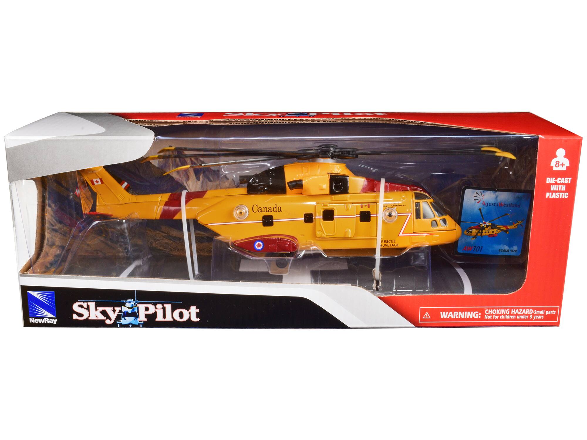 8+ Canada Agusta A Vestland DIE-CAST WITH PLASTIC RESLAE UVETAG AW AW101 AALE 17g NewRay Sky Pilot CHOKING HAZARD-Small parts WARNING: Not for children under 3 years