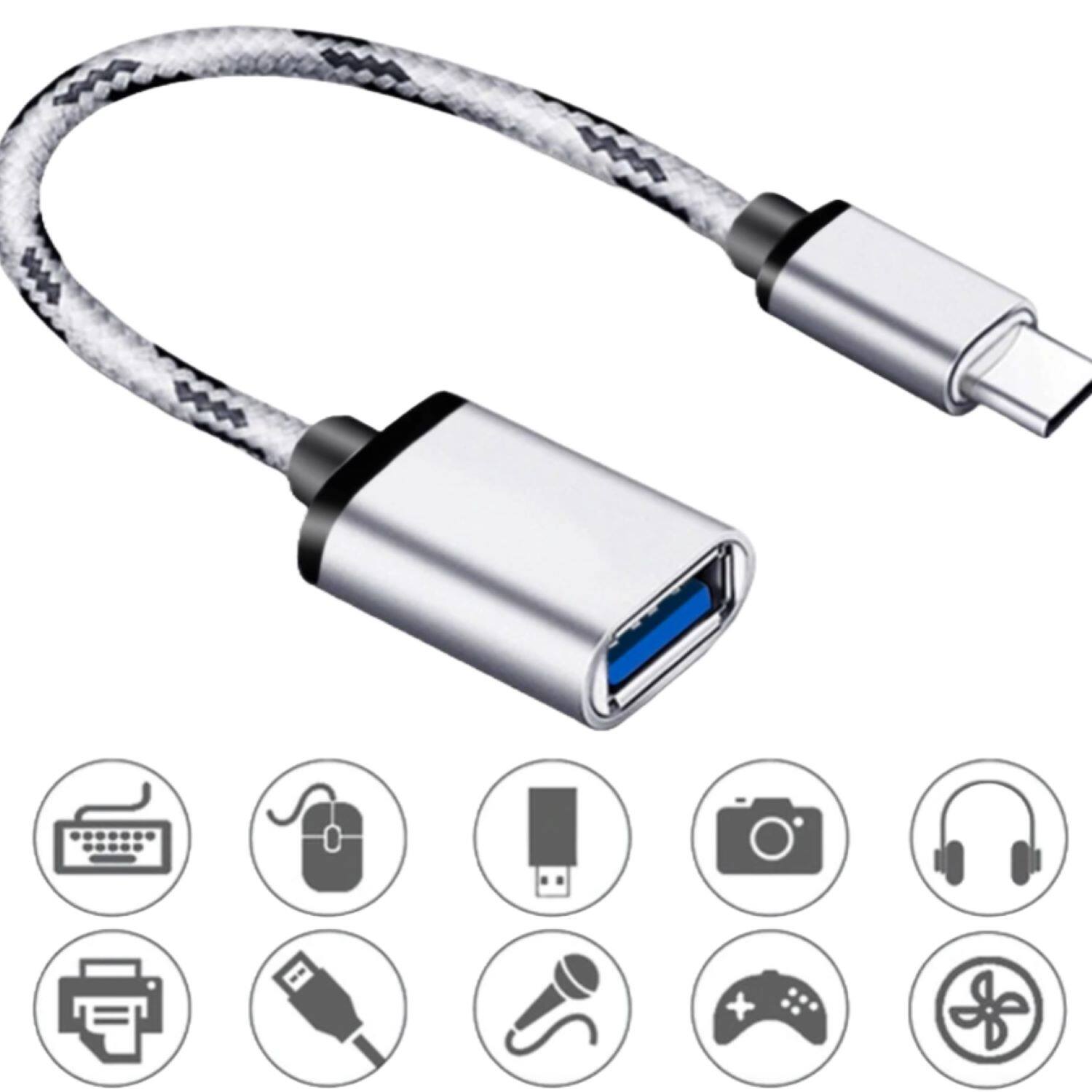 Left. Sanoxy - Type C USB-C 3.1 Male To USB 3.0 Type A Female OTG Converter Adapter Cord Cable (Silver) - Silver.