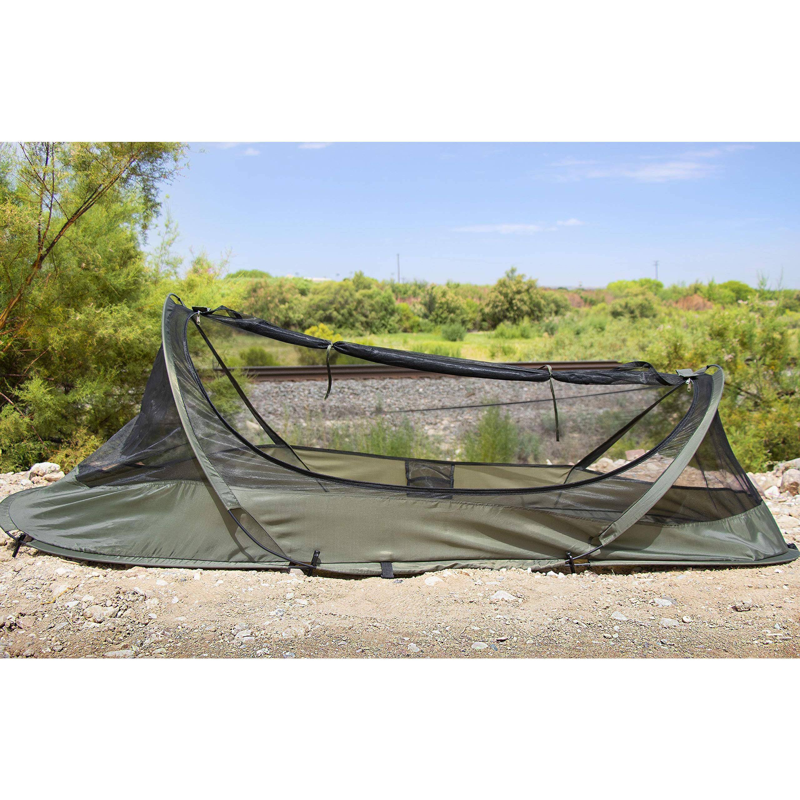 Alt View 5. Paradigms Interiors - Bivy Tent  Lightweight Single Person Sleeping Net System For Outdoors Camping Hiking Backpack Mesh Protection - OD Green.