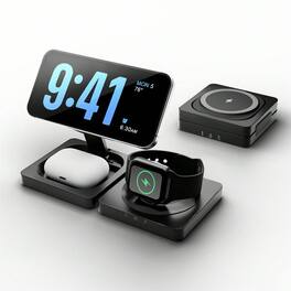 SKRAN - Ultra-Thin 3 In 1 Charging Station Portable 15W - 3 In 1 Wireless Charger, MagSafe Charger for AirPods iWatch iPhone - Black
