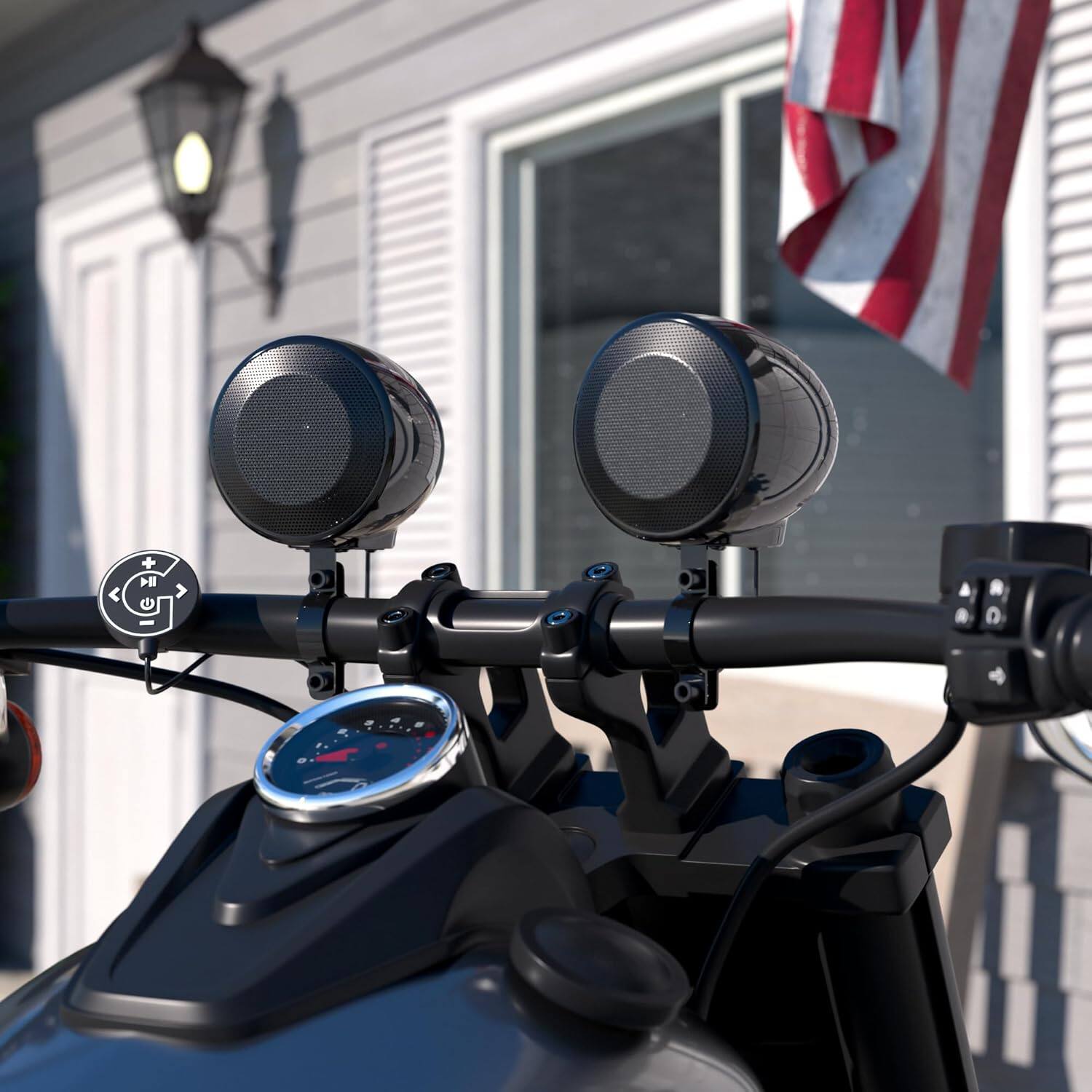 Alt View 1. GoHawk - Bluetooth Motorcycle Speakers:  Waterproof 2-Speaker Stereo Audio Sound System w/ Amp FM Radio AUX for ATV Golf Cart - Black.