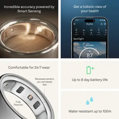 Oura Ring 4 - Smart Ring - Size Before You Buy with Oura Ring 4 Sizing Kit - Size 6 - Silver