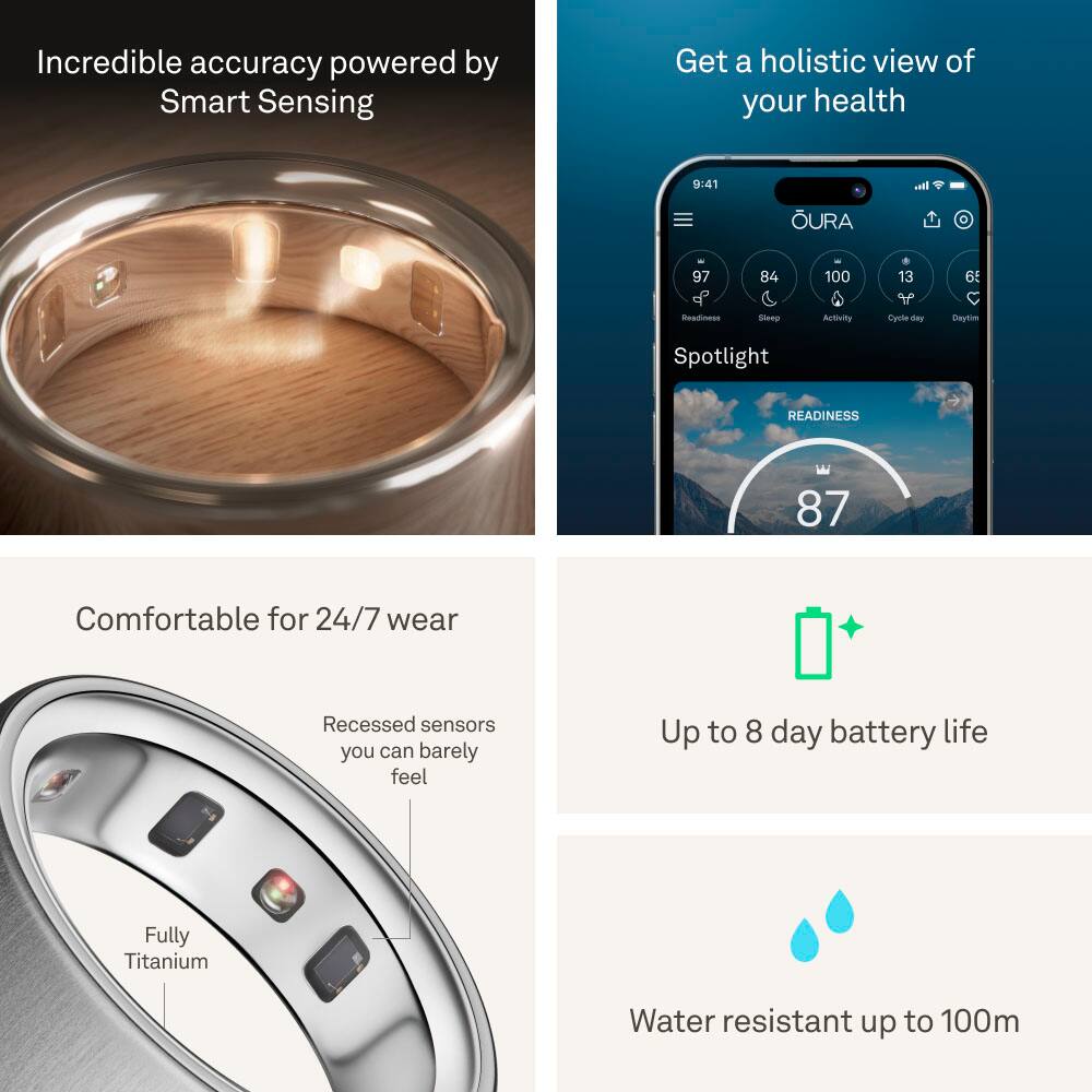 Alt View 14. Oura - Oura Ring 4 - Smart Ring - Size Before You Buy with Oura Ring 4 Sizing Kit - Size 12 - Brushed Silver.