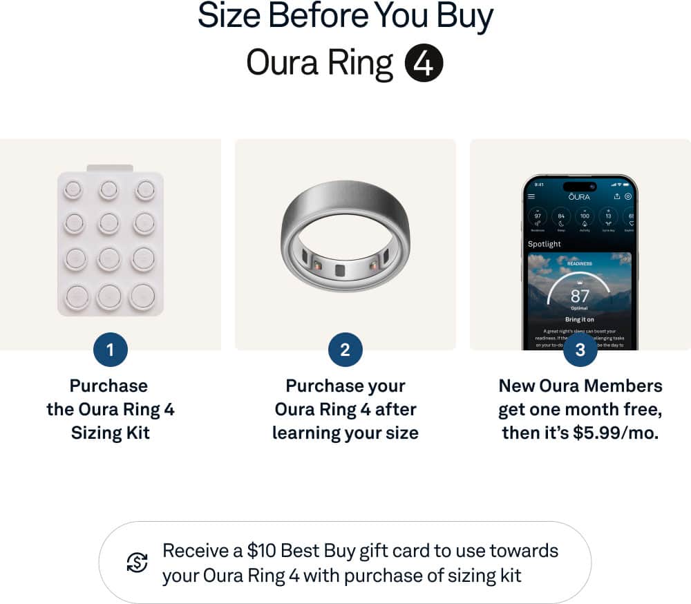 Alt View 12. Oura - Oura Ring 4 - Smart Ring - Size Before You Buy with Oura Ring 4 Sizing Kit - Size 9 - Brushed Silver.