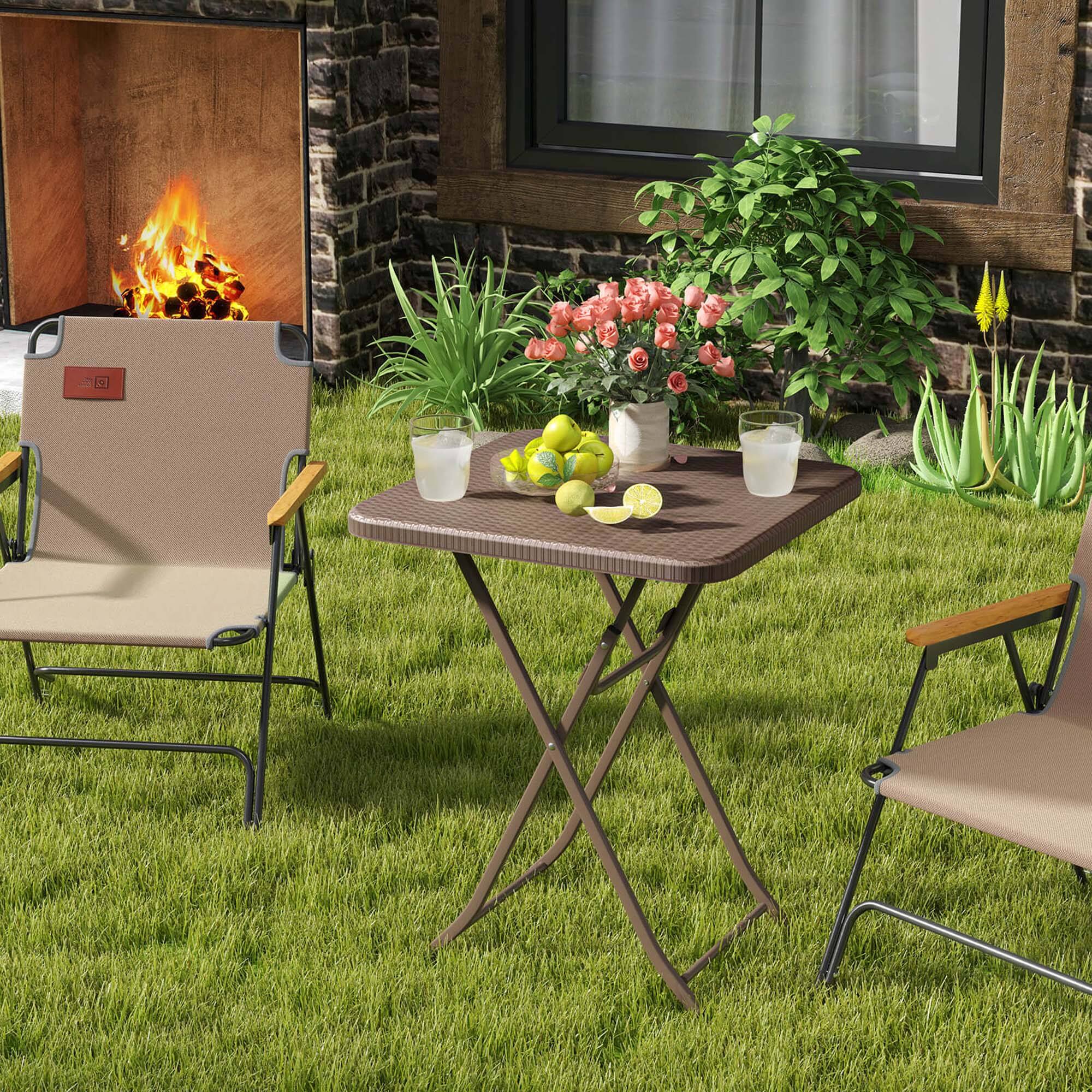 Alt View 4. Costway - Costway 23.5" Square Folding Table Indoor Outdoor Foldable Plastic Table - Brown.