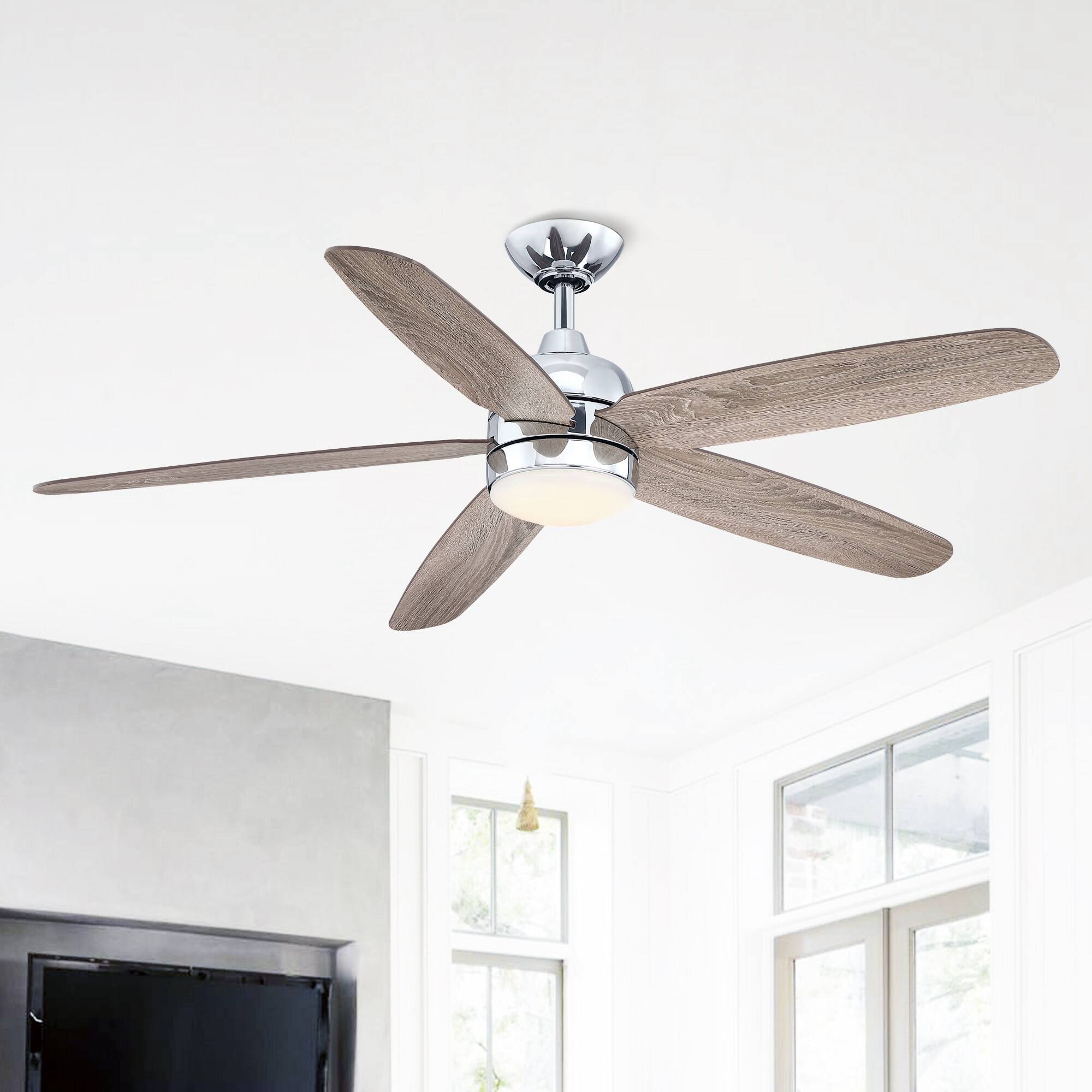 Alt View 6. Parrot Uncle - Modern 52" Chrome Reversible Blades Ceiling Fan with Light and Remote - Chrome.