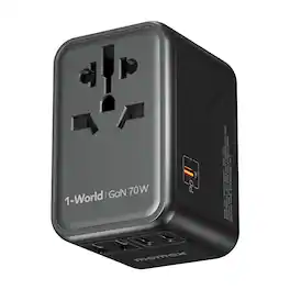 Momax - Universal Travel Adapter 70W GaN, 3 USB-C& 2 USB-A International Power Adapter 6-in-1 for UK/US/AUS/JP - Black