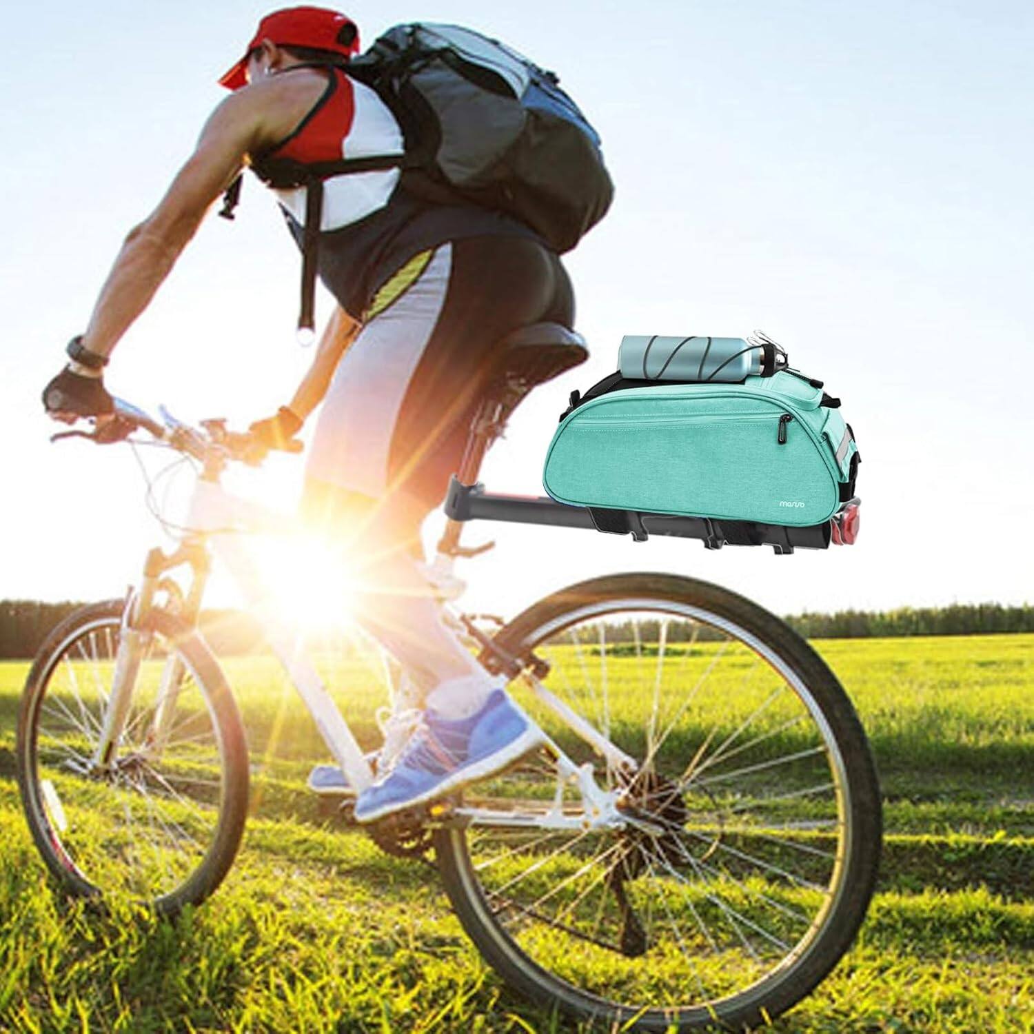 Alt View 3. mosiso - Bike Rack Bag Waterproof Bicycle Trunk Pannier  Cycling Bike Carrier Backseat Storage Luggage Saddle Shoulder Bag - Turquoise.