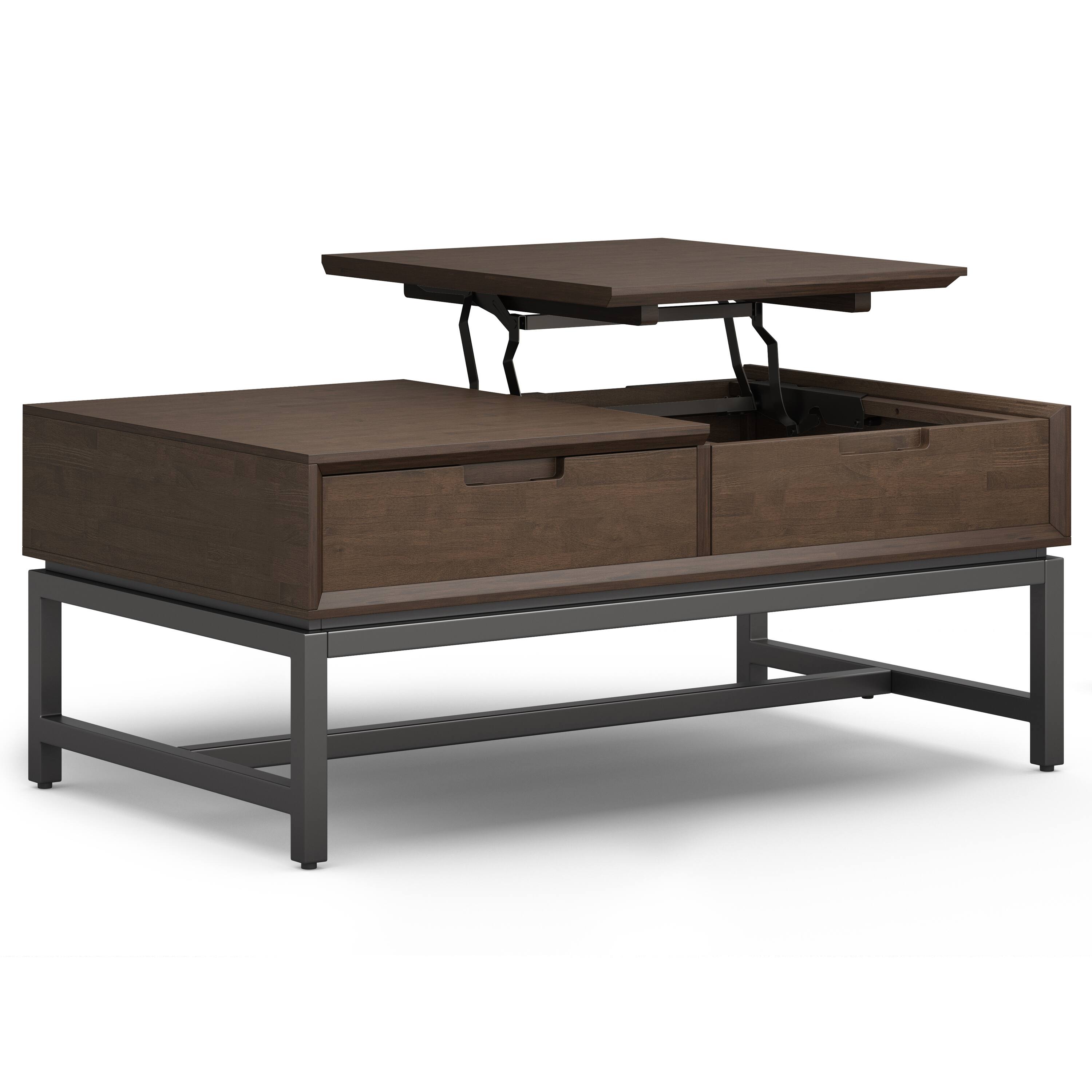 Front. Simpli Home - Banting SOLID HARDWOOD 48 inch Wide Rectangle Modern Industrial Lift Top Coffee Table in Walnut Brown - Walnut Brown.