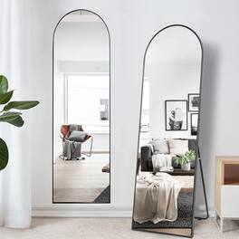 SKONYON - 65"x22" Arched Full Length Mirror, Floor Mirror with Stand, Full Body Mirror, Arched Wall Mirror with Wood Frame - Black