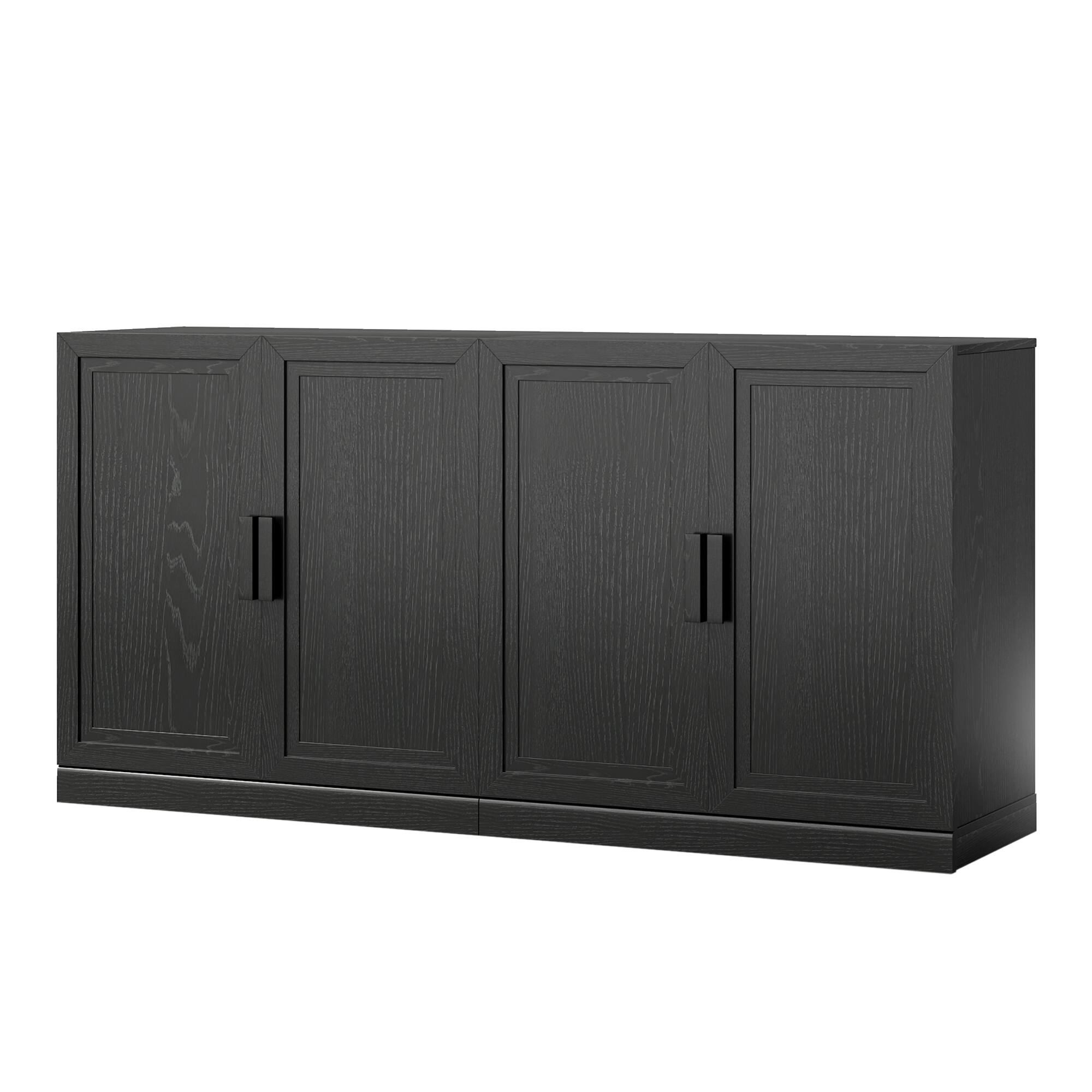 Angle. PexFix - Farmhouse Sideboard & Food Pantry, 62" W Solid Wood Cabinet with Scratch-Proof, Adjustable Shelves – Ideal for Entryway - Black.