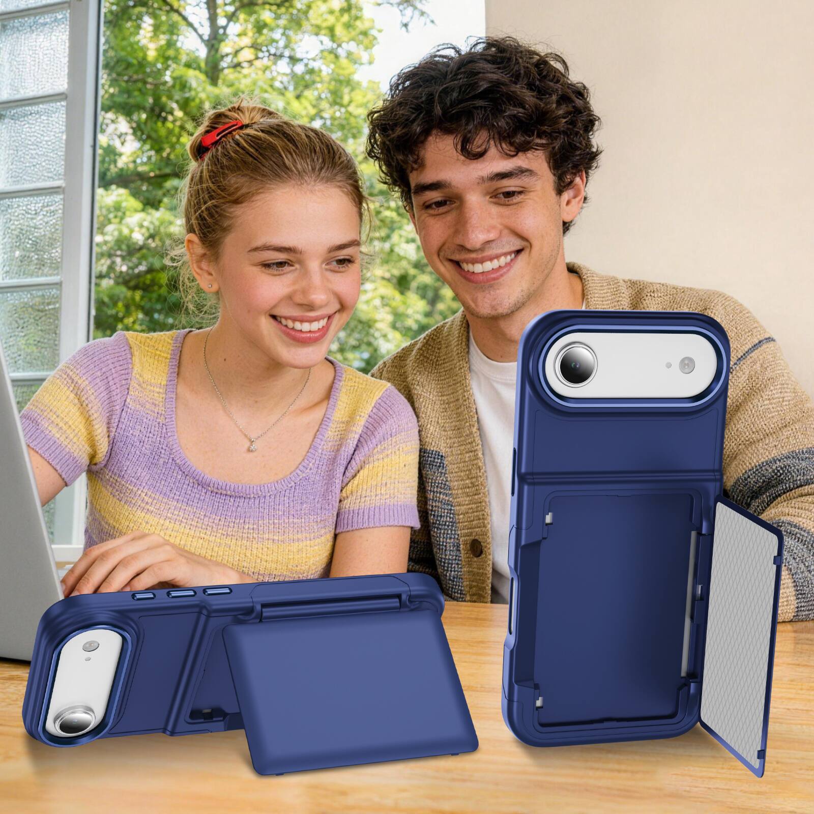 Alt View 4. Dteck - RFID Wallet Case for Apple iPhone Air, Shockproof Drop Protection Cover with Hidden Card Slot and Kickstand - Blue.