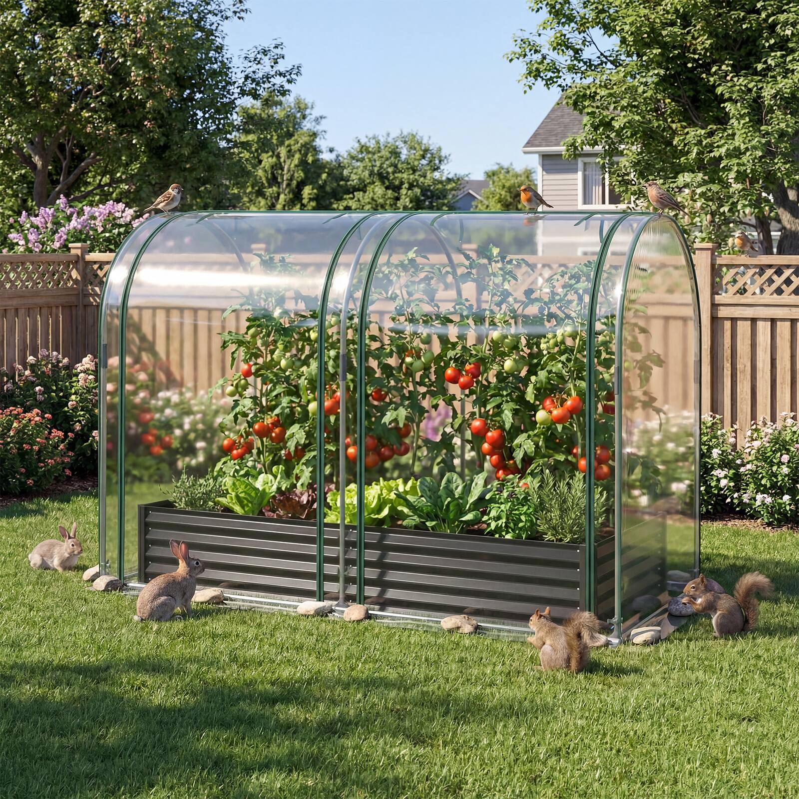 Alt View 4. Gymax - Gymax 6 x 3 x 1 FT Galvanized Raised Garden Bed w/Greenhouse Cover 2 Roll-up Windows Black & Transparent - Black.
