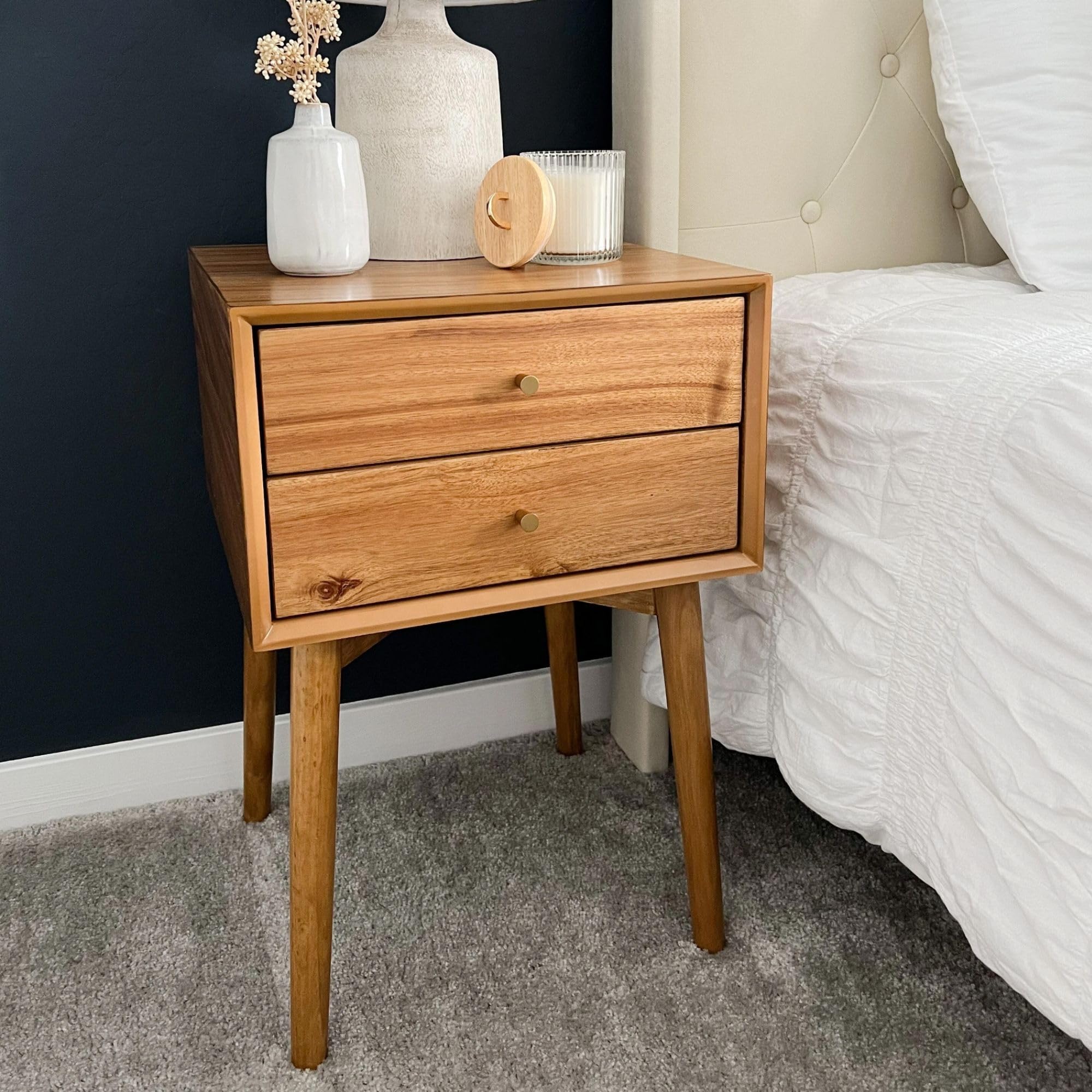 Alt View 2. Empire DigiLabs - 32704 Harper Mid-century Wood Nightstand With 2-drawers Side End Table Storage - Light Brown.
