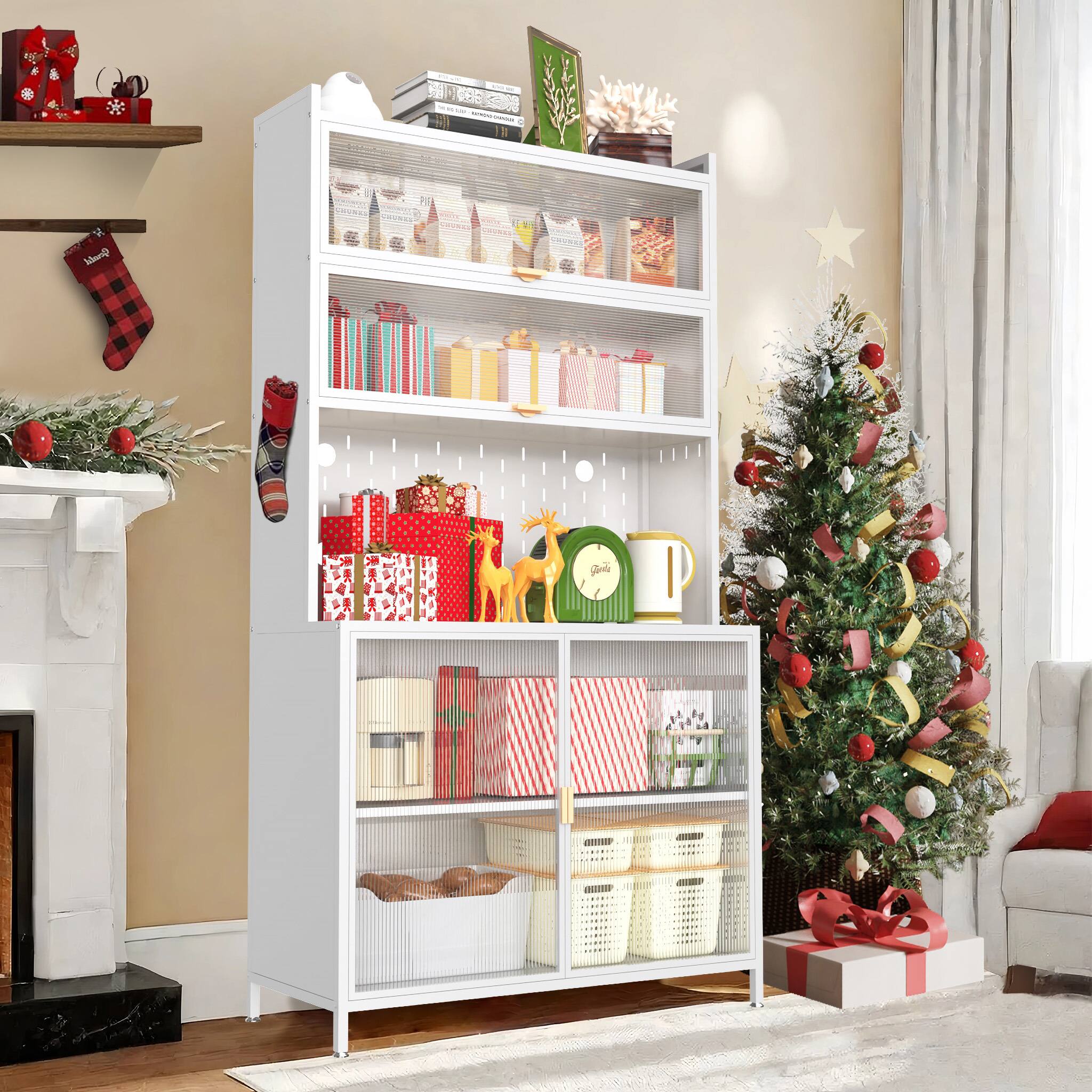 Alt View 2. Spaco - Spaco 73" Tall Kitchen Pantry Cabinet with Flip Door, 6 Tier Pegboard and Anti Tip Design for Dining Room, Living Room - White.