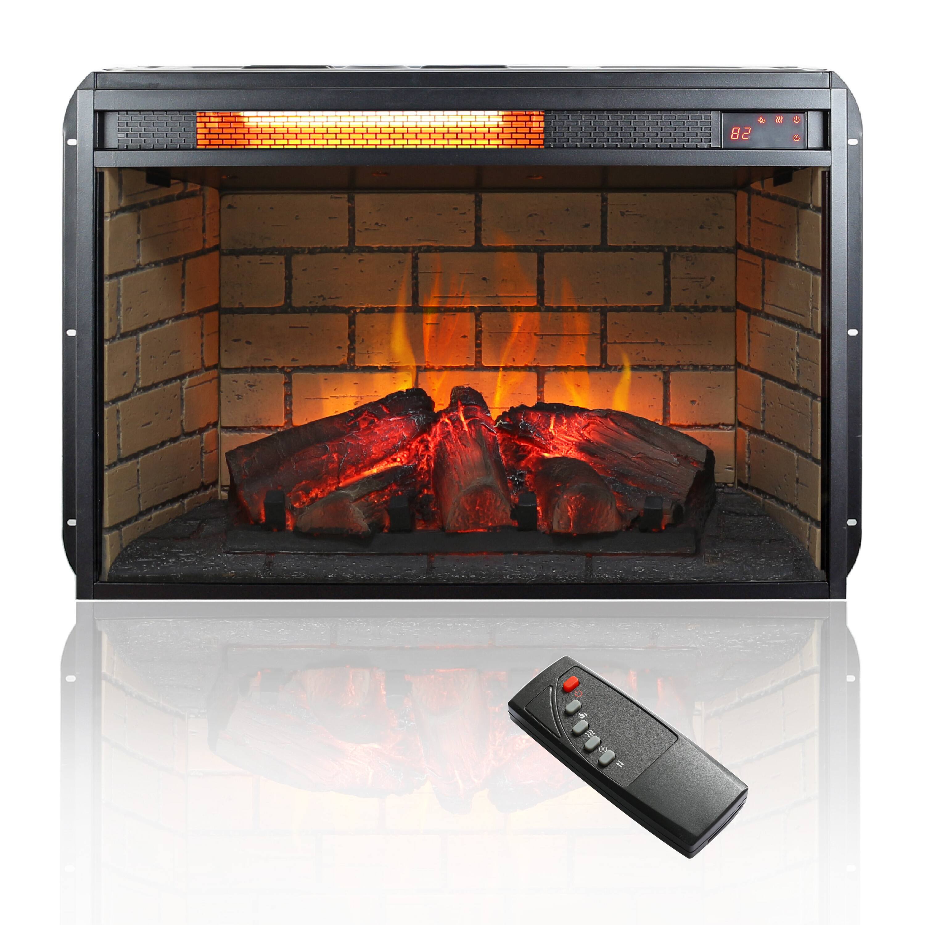 Front. Mondawe - 26" Infrared Quartz Electric Fireplace Insert with Wood Logs and Brick Design - Black.