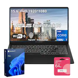 ASUS - Upgraded - ExpertBook 15.6" FHD Laptop - Intel Core 7 150U - 32GB RAM 2TB SSD - FP Reader - 64GB USB Drive - Gray