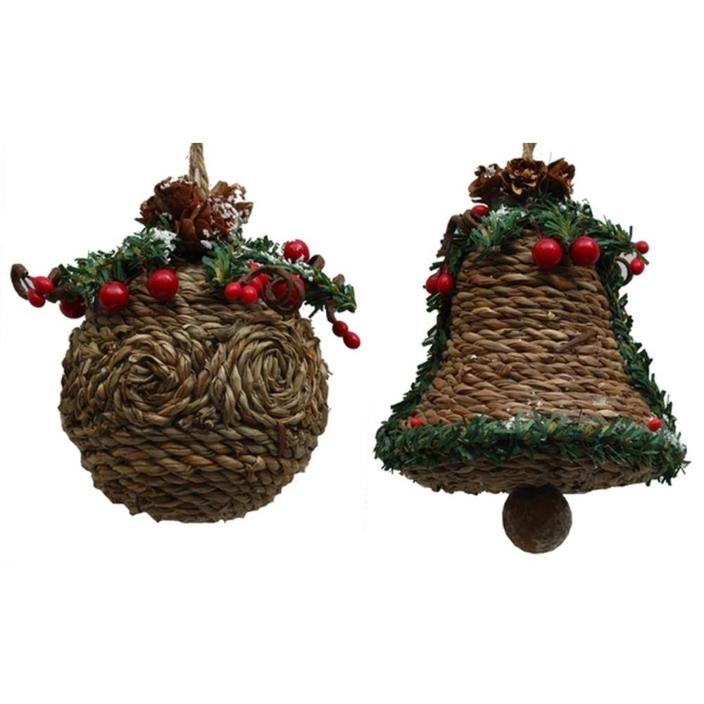 Front. BreeBe - Jute-look Ball Ornament Set of Two - Brown, Green.