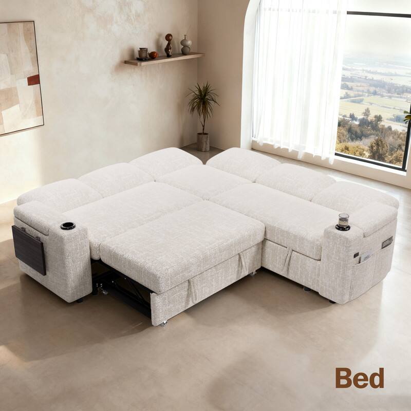 Alt View 2. Dyonery - Dyonery 85 "Modular sofa, with pull-out bed, 5-seat sofa, adjustable backrest, with storage, tool-free assembly - Beige.