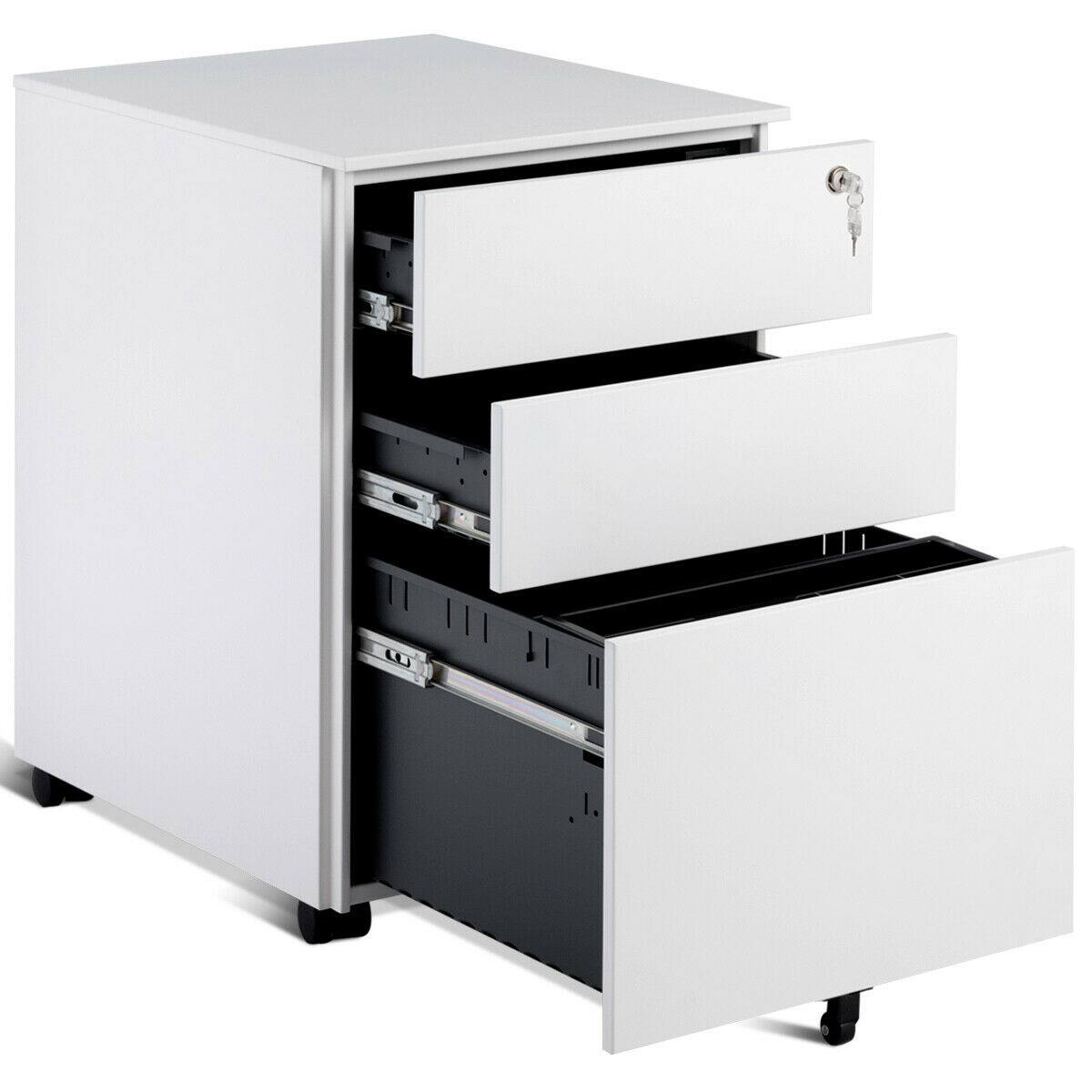 Front. Costway - Costway 3 Drawer Filing Cabinet Locking Pedestal Under Desk Home Office W/Wheels - White.