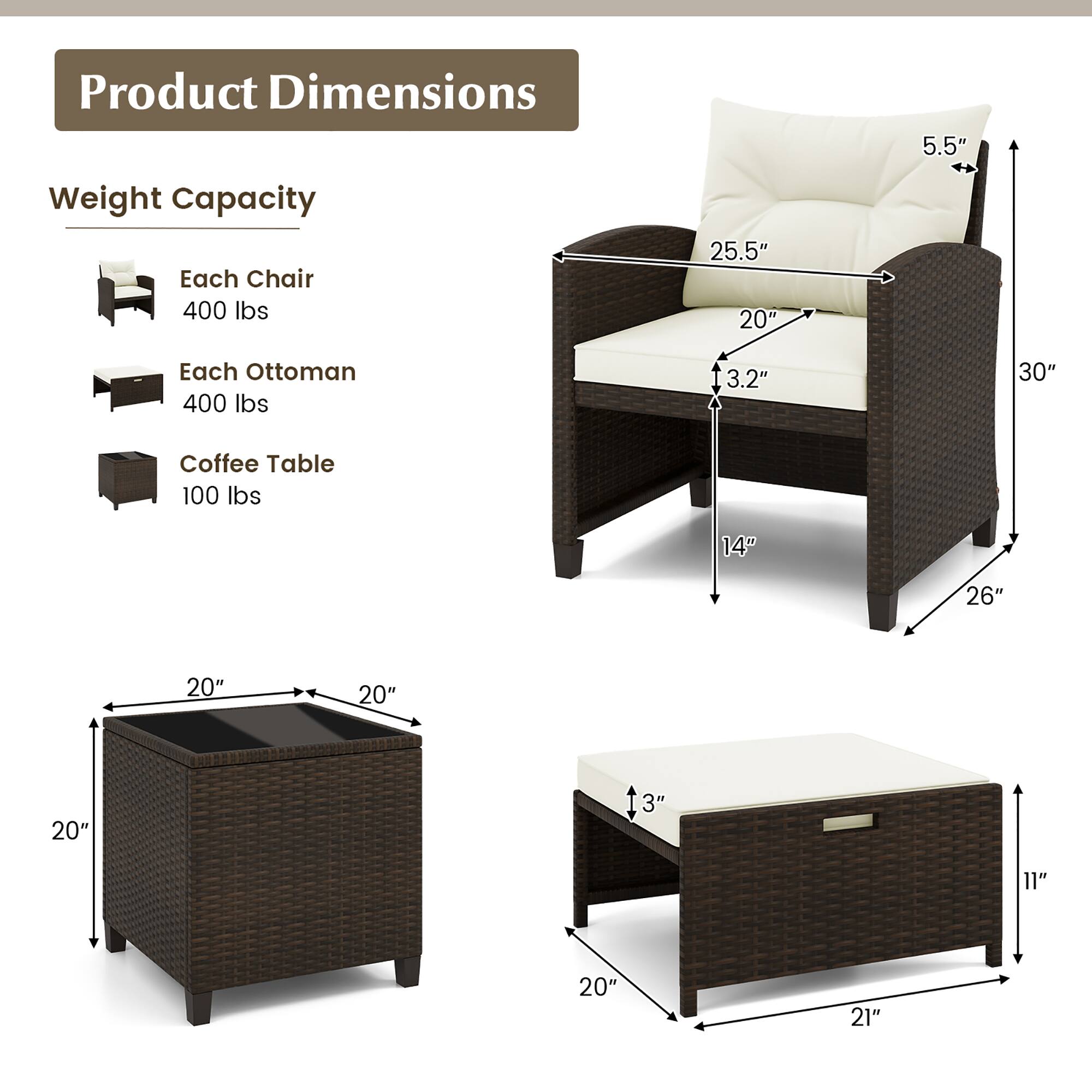 Product Dimensions:
- Chair: 5.5"
- Weight Capacity: 400 lbs
- Ottoman: 400 lbs
- Coffee Table: 100 lbs
- Size: 14" x 26"
- Side Table: 20" x 20"
- End Table: 20" x 20"
- Footstool: 20" x 20"
- Coffee Table: 20" x 20"
- Side Table: 20" x 20"
- End Table: 20" x 20"
- Footstool: 20" x 20"