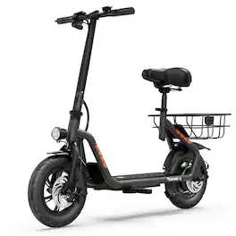5th Wheel - T20PRO Electric Scooter With Seat and Carry Basket w/ 20 mi Max Operating Range & 20 mph Max Speed - Black