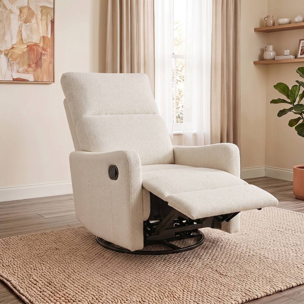 Front. Loheer - Loheer Manual Swivel Rocker Recliner Chair Beige Fabric Glider Recliner for Nursery and Small Spaces - Beige.
