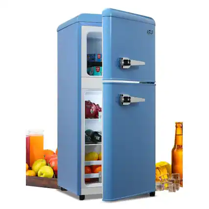 Front. Akoasm - Blue 3.5 Cu.ft Compact Refrigerator Mini Fridge with Freezer with 2 Door Adjustable Mechanical Thermostat - Blue.