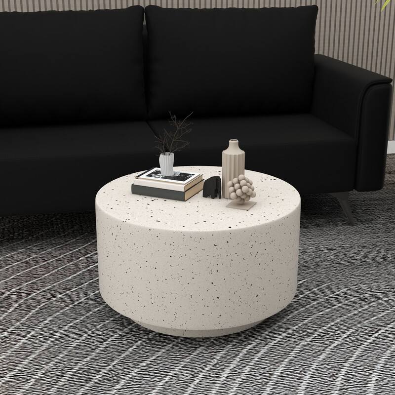 Left. LeisureMod - Terra Modern Round Fiberstone Coffee Side Table Accent Center Table for Indoor Outdoor - White.